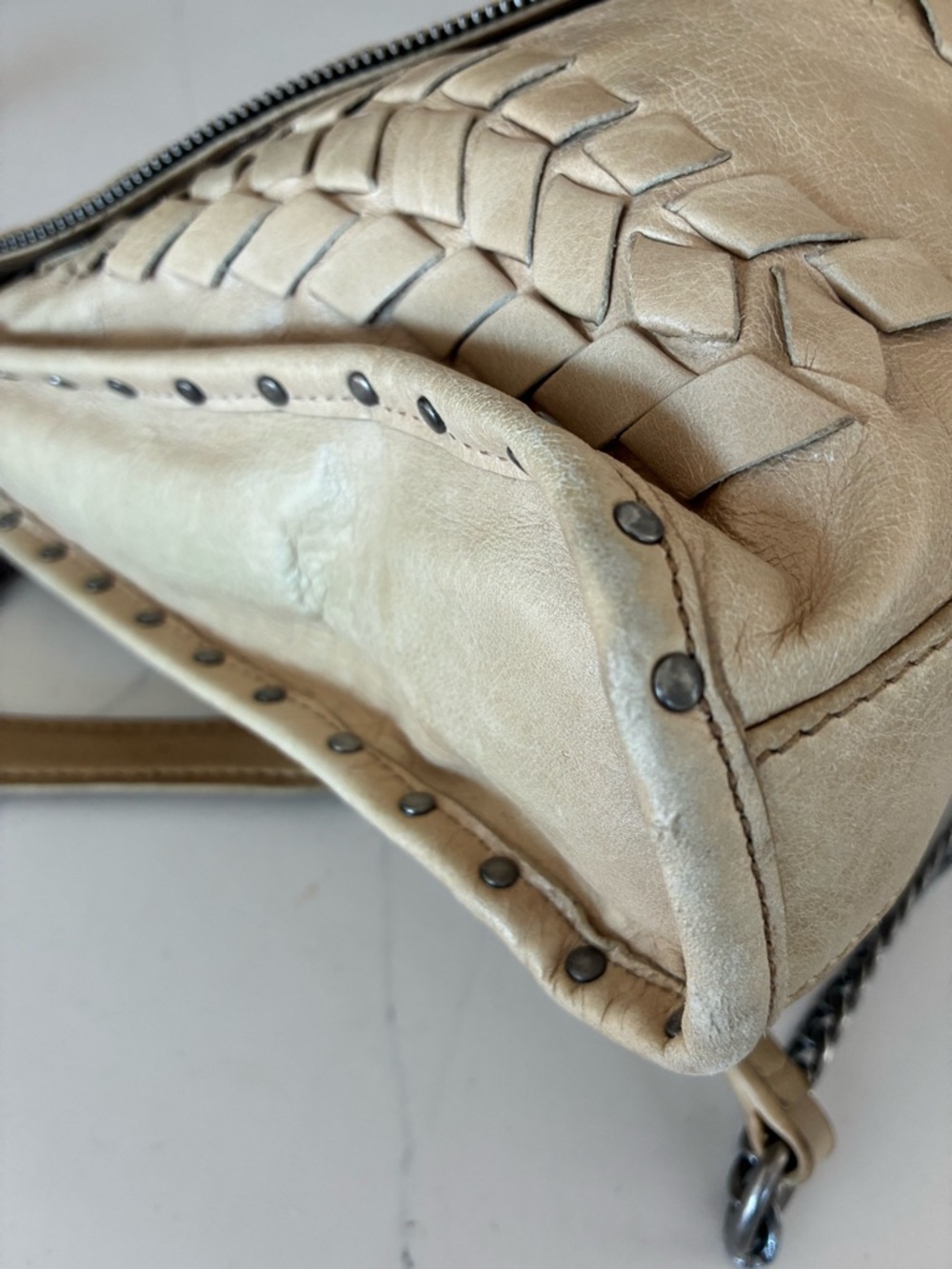 Rebecca Minkoff Woven Leather silver Chain Shoulder Bag in Creamy Tan - Picture 10 of 15